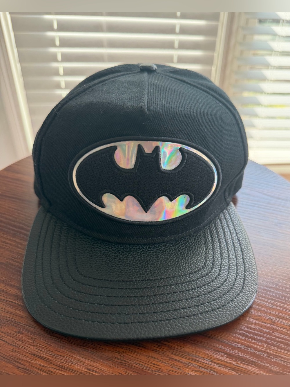 DC Comics Black Batman Logo Baseball Cap with Holographic Accent